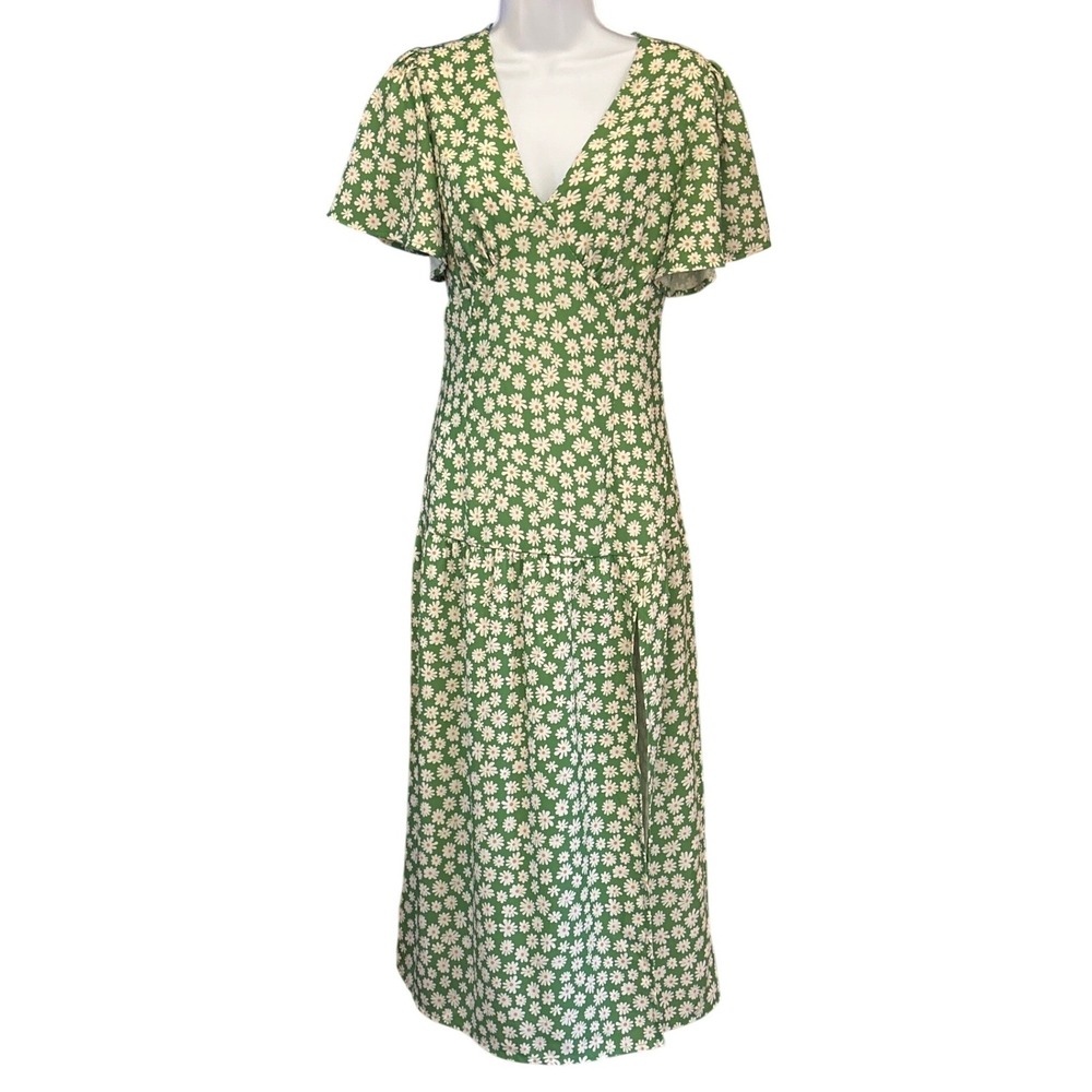 Vintage Inspired Timeless London Daisy Midi Dress Cottagecore Retro Green US 6